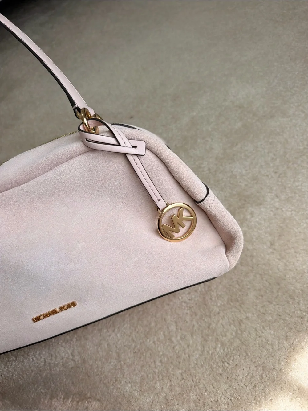 Michael Kors Cecily Medium Blush Pink Suede Shoulder Bag with Gold Hardware